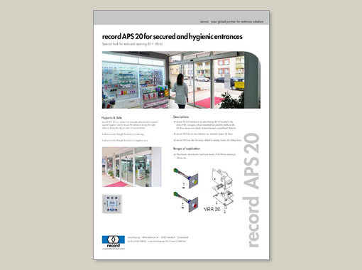 record APS 20 for secured and hygienic entrances