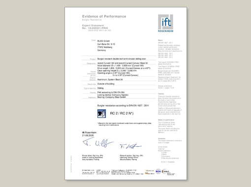 record CURVED RC2 - evidence of performance - burglar resistance