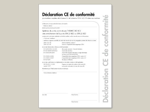 Déclaration de conformité THERMCORD RC2 STA 20 RED ou STA 22 RED